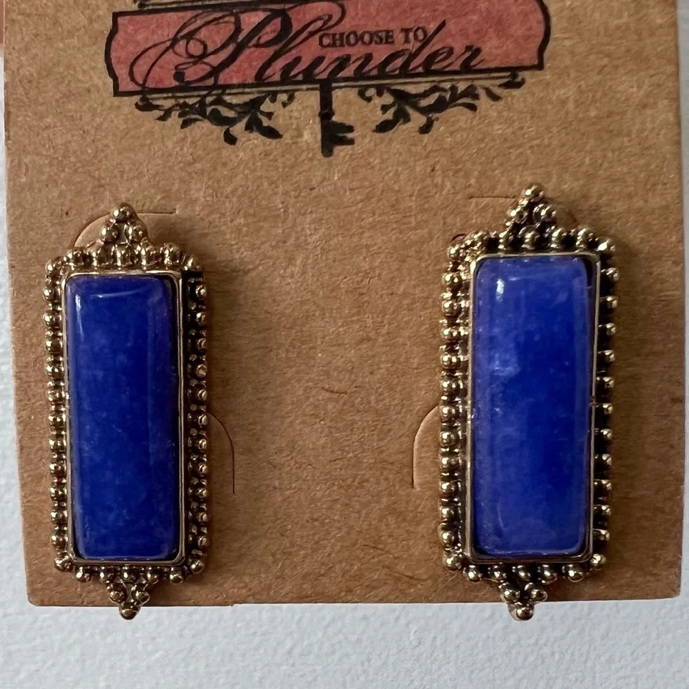 Plunder | Jewelry | Choose To Plunder Blue Rectangle Earrings Gold New ...